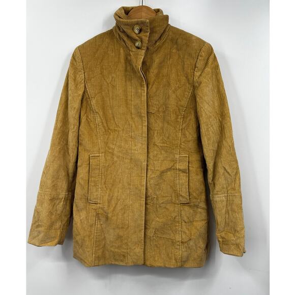 Express Jacket Womens Mustard Yellow Tan Funnel Neck Corduroy Size 7‎ 8 - Picture 1 of 12